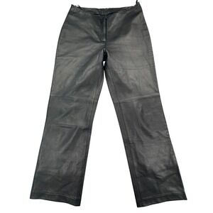 bebe Genuine Leather Pants Womens 8 Black Mid Rise Zip Straight Y2K Vtg 90's